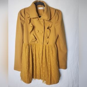 A'reve Wool Pea Coat Lace Woman's Medium Button Down Coat Yellow Great Shape